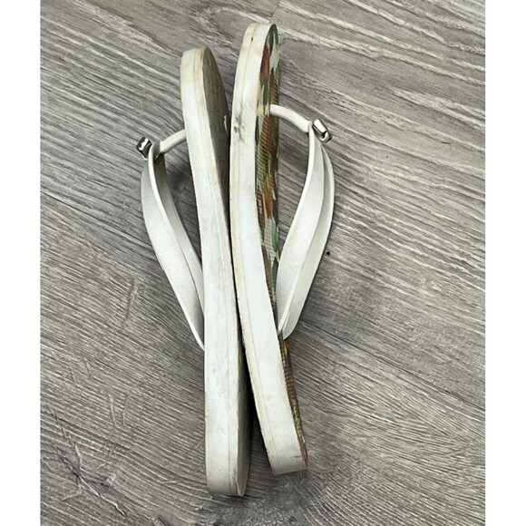 Coach Sandals Amel Signature Flip Flops Womens 7 Silver Bow White Thong Shoes - Picture 6 of 7